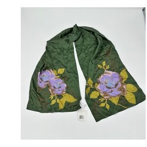 Liz Claiborne Scarf Womens 100% Silk Floral Rose Print Green One Size